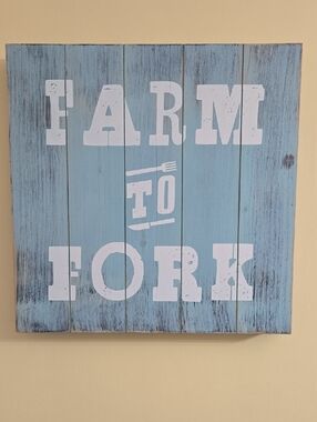 Blue "Farm to Fork" Wooden Wall Sign by
